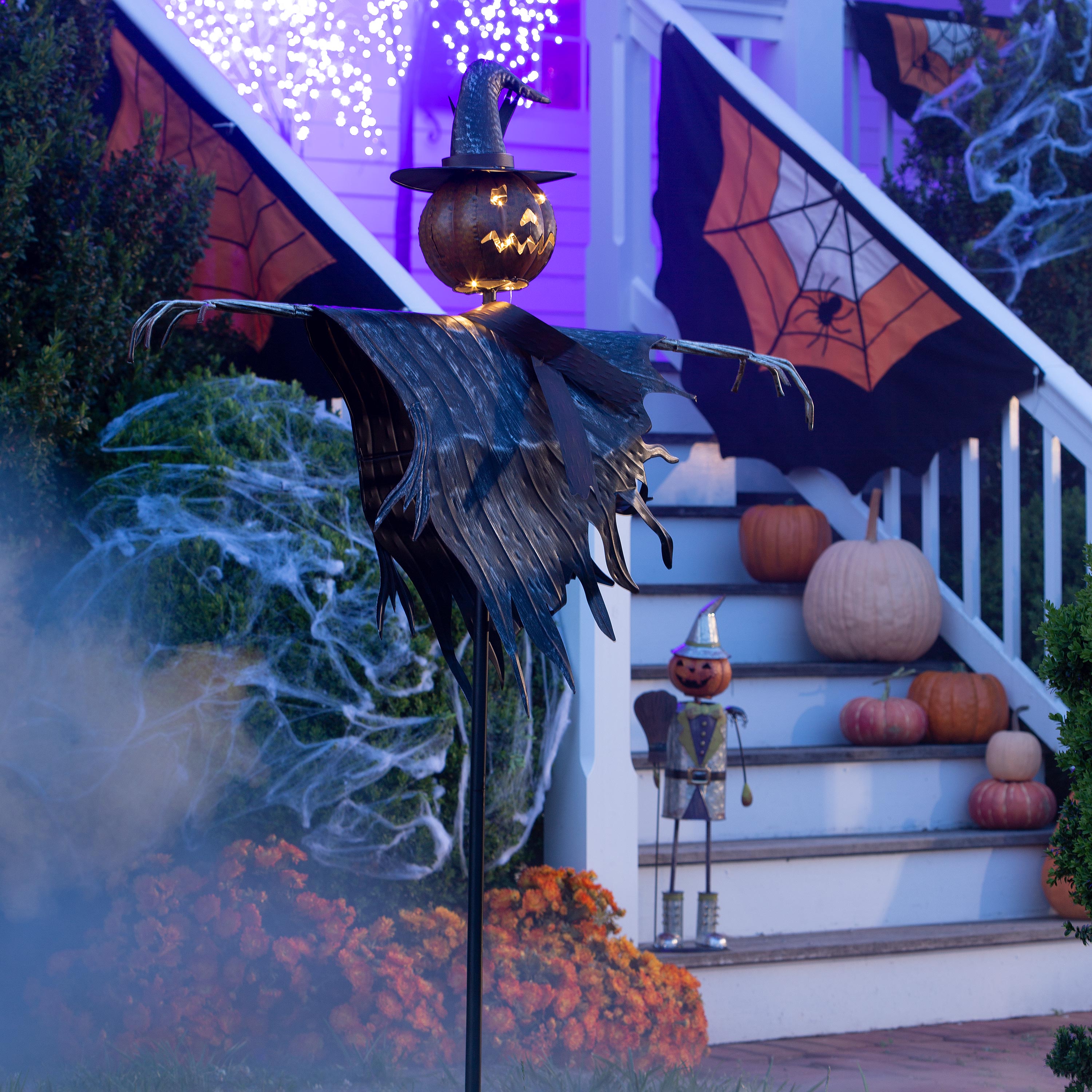 Halloween Solar Scarecrow Jack O' Lantern Metal Ground Stake