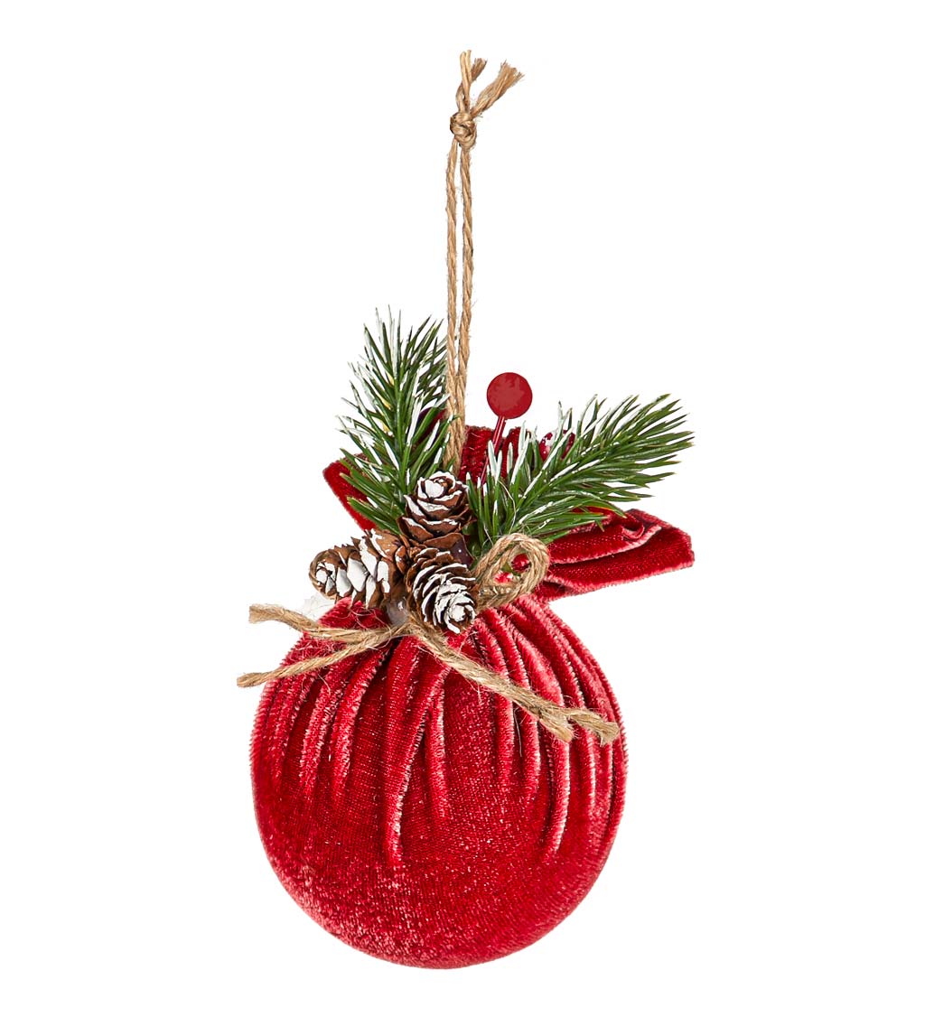 Red Velvet Christmas Tree Ornaments in a Gift Box, Set of 3