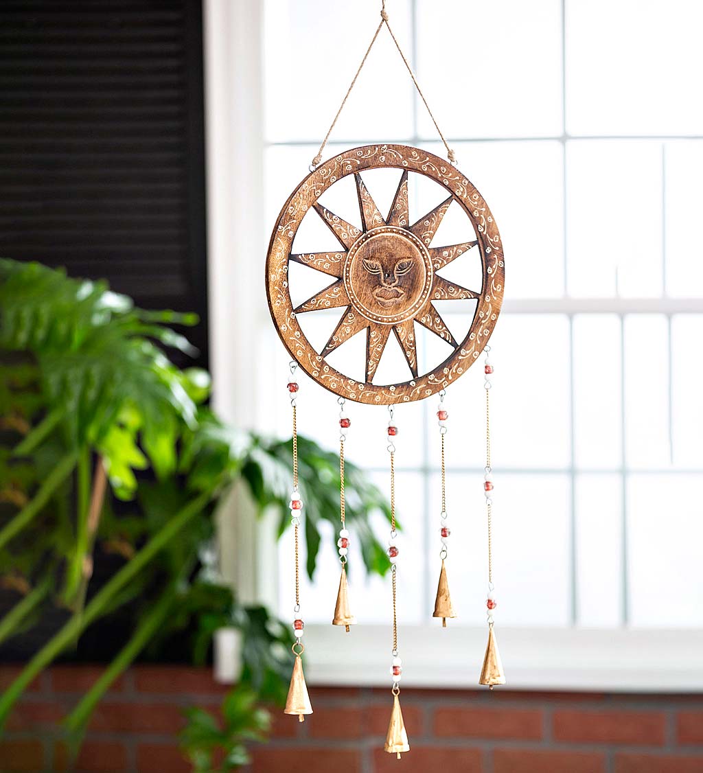 Wooden Sun Dreamcatcher Wind Chime with Bells
