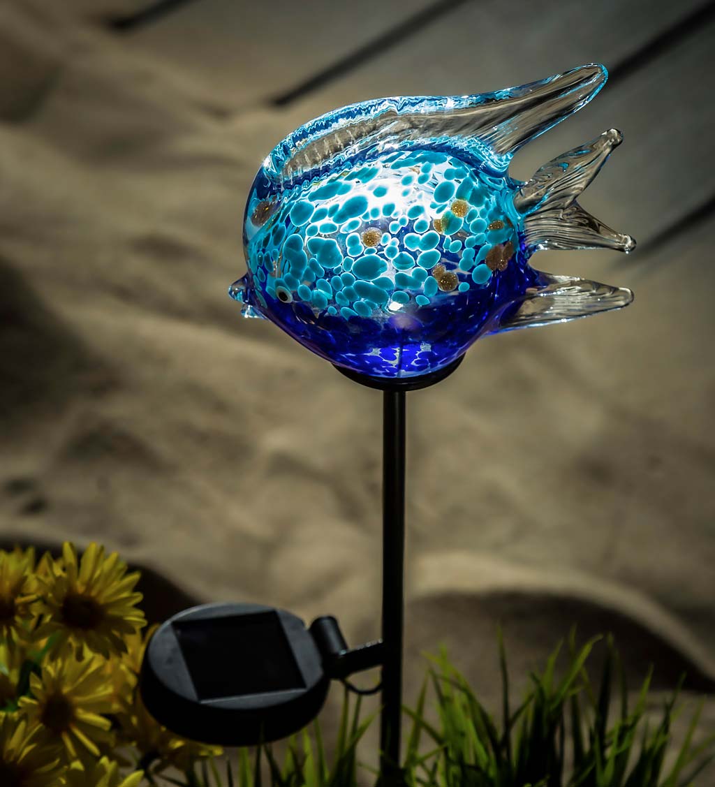 Blue Fish Art Glass Solar Garden Stake