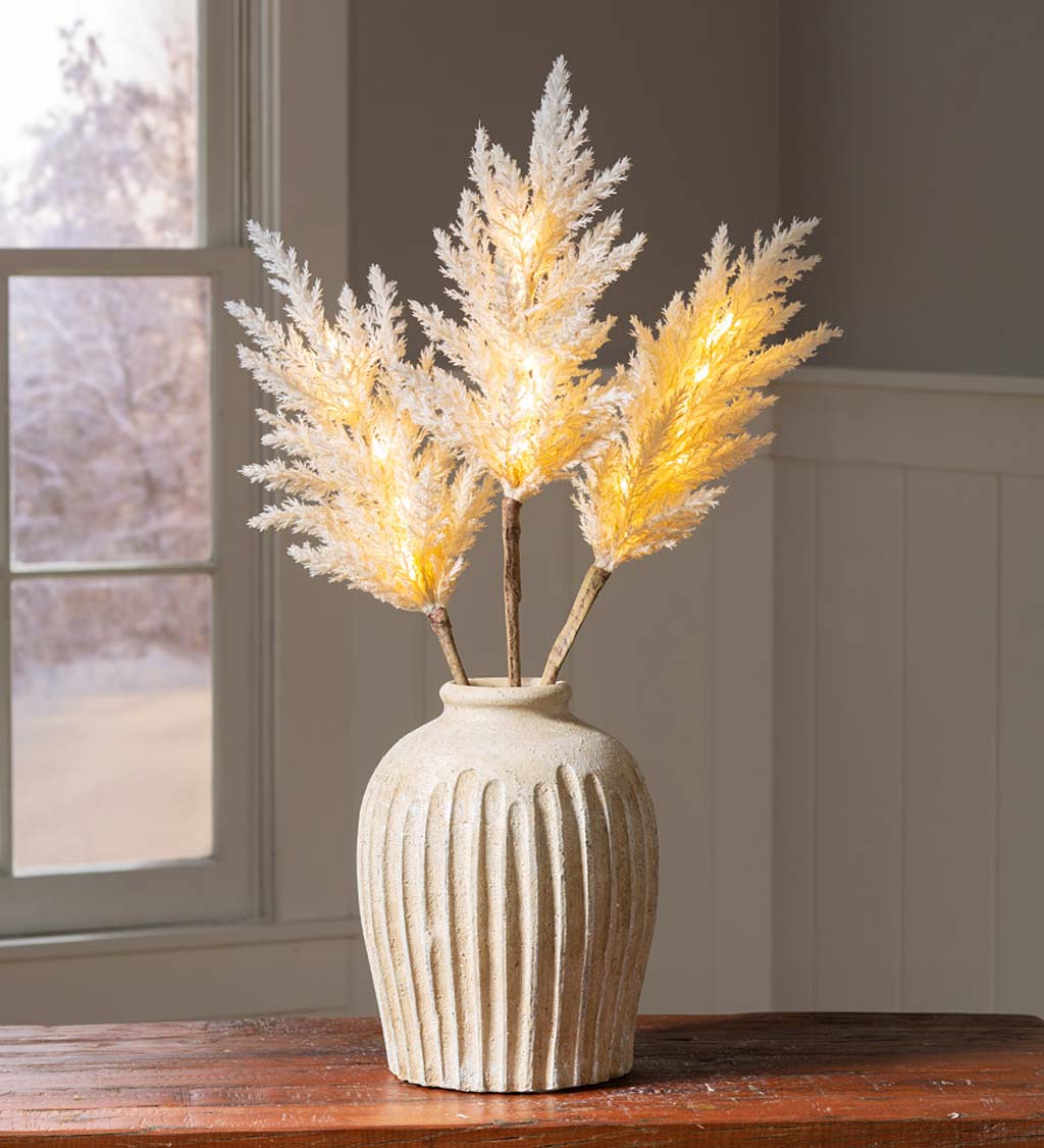Lighted Faux Pampas Grass Branches, Set of 2