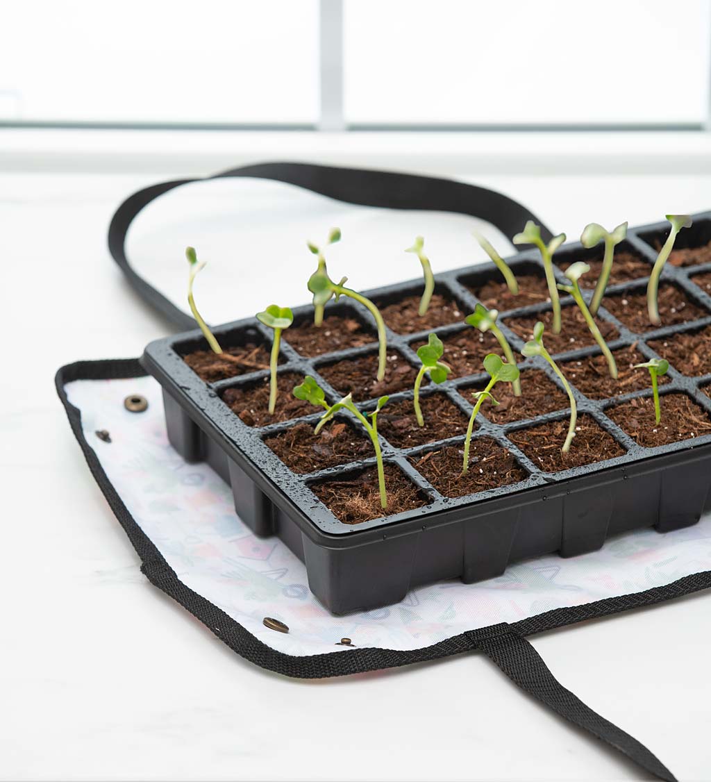 Seedling Starter Tray Set with Fabric Carrier, Plastic Tray, and Plastic Lid, Gardening Gnomes