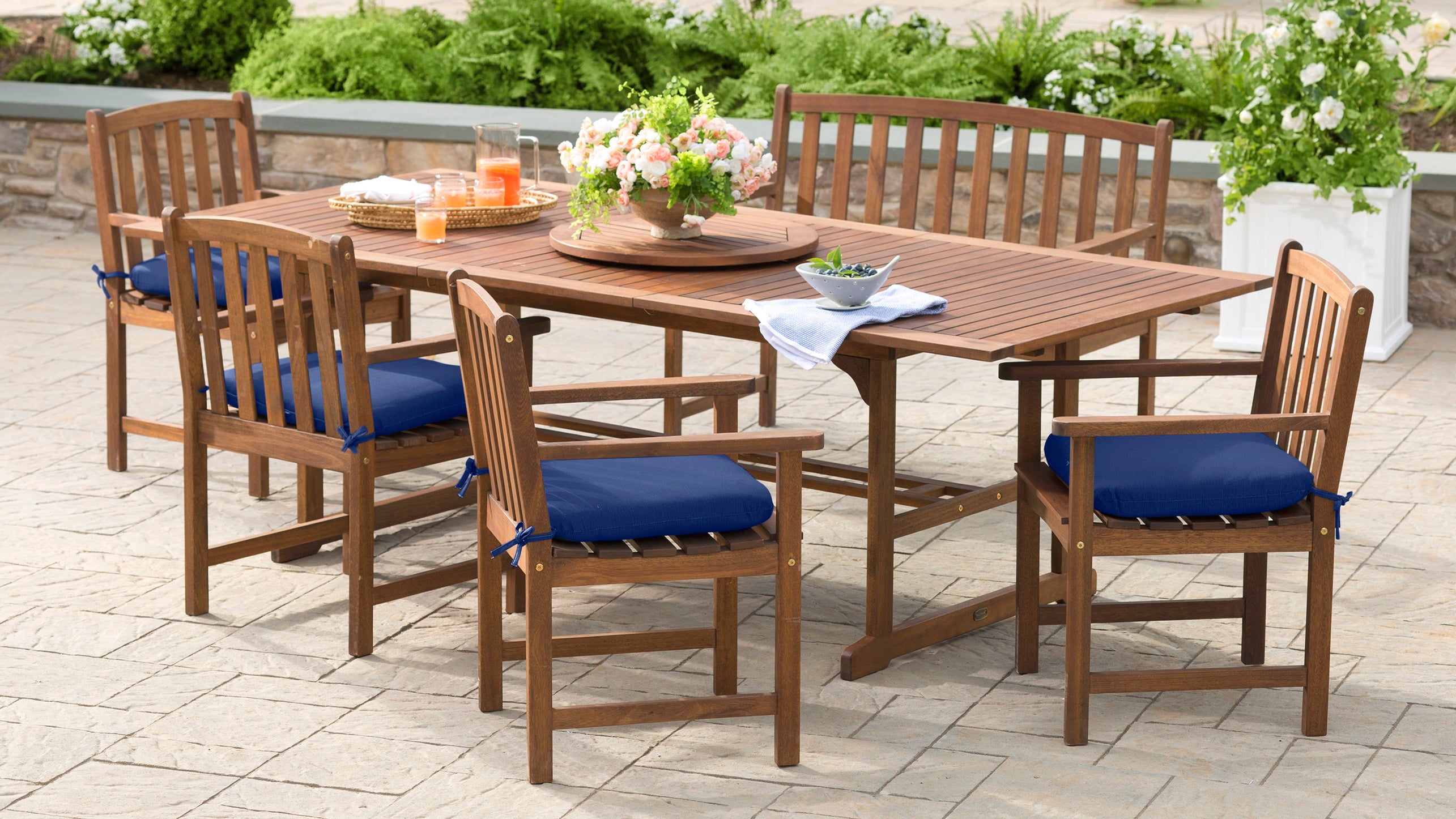 Lancaster Outdoor Furniture Collection, Eucalyptus Wood Extension Table and 6 Chairs