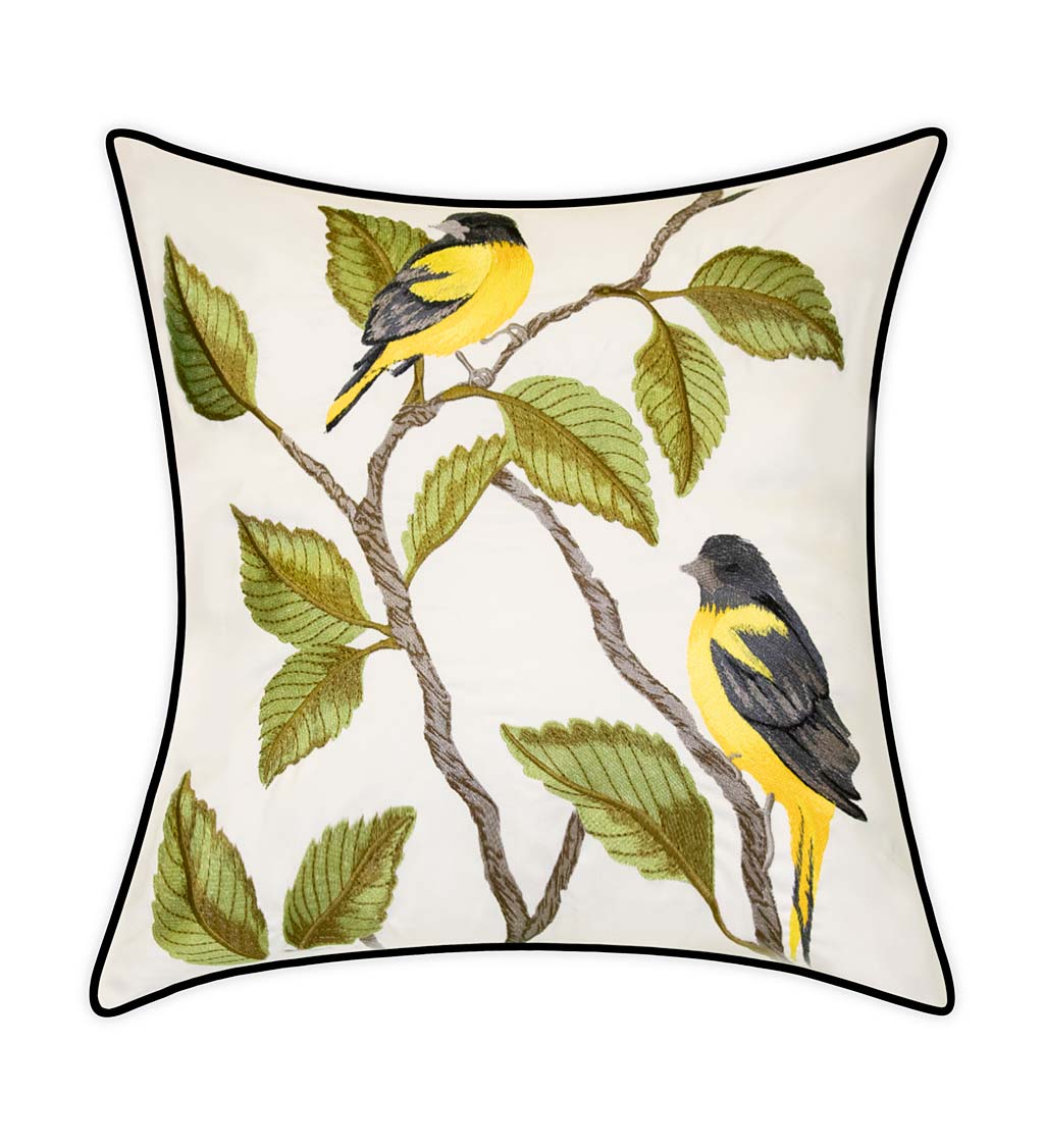 Indoor/Outdoor Embroidered Birds Throw Pillow