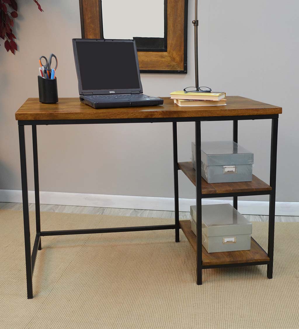Industrial-Style Wood and Metal Desk with Shelves