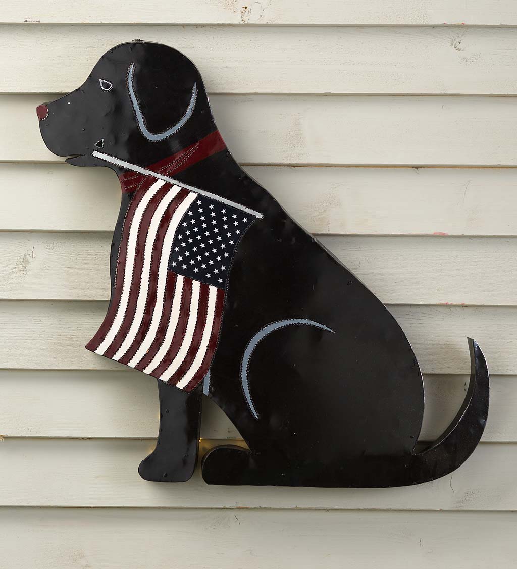 Lighted Black Labrador Americana Flag Standing/Hanging Accent