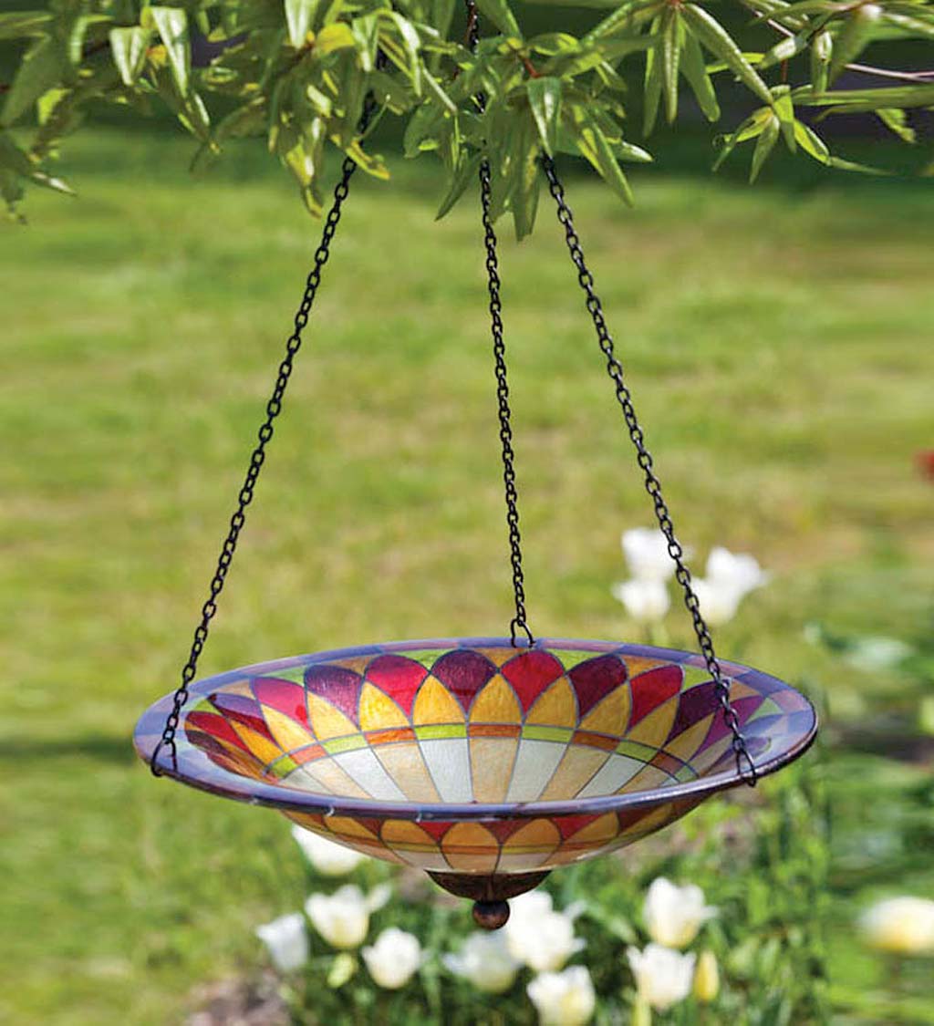 Tiffany Style Hanging Glass Birdbath