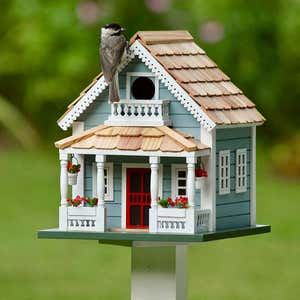 Welcome Home Wooden Birdhouse and Pedestal Pole Set