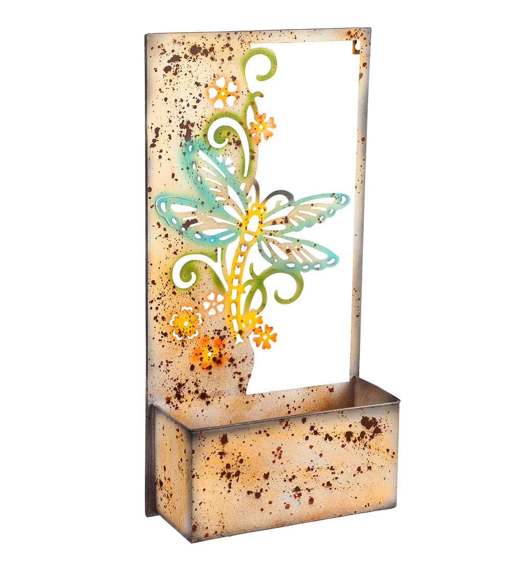 Painted Metal Dragonfly Plant Stand