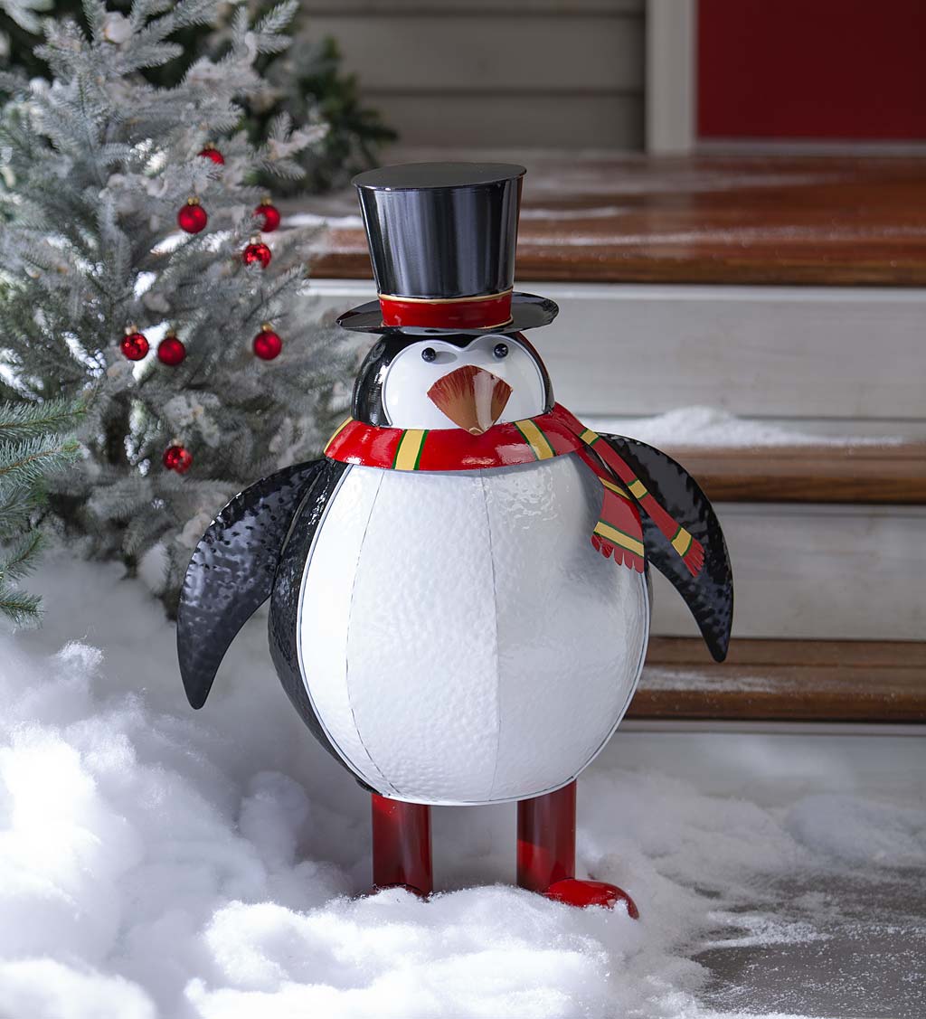 Penguin Indoor/Outdoor Bobble Motion Metal Christmas Accent