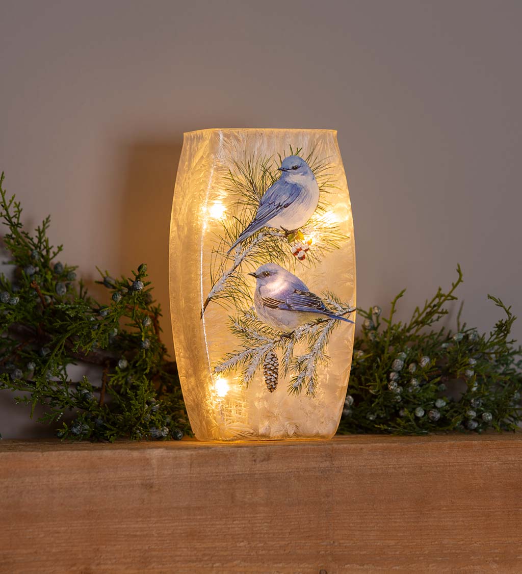 Winter Bluebirds Frosted Glass Accent Light