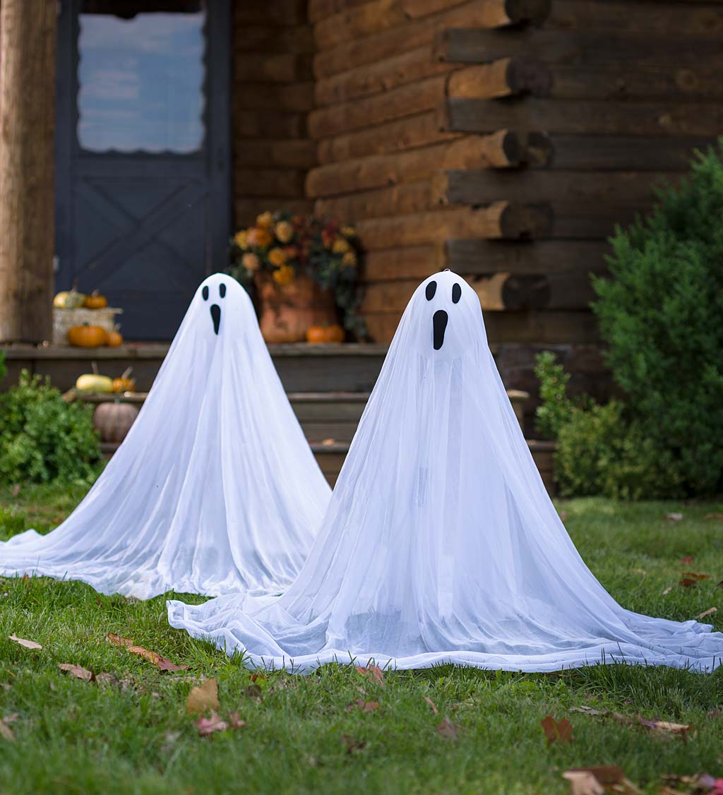 Lighted Color-Changing Halloween Ghost Stakes, Set of 2
