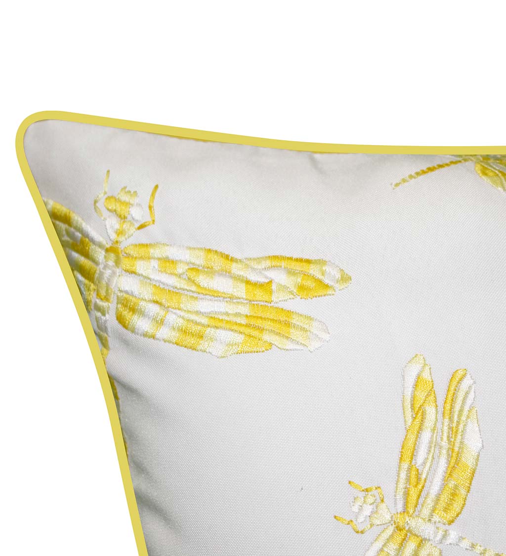Indoor/Outdoor Embroidered Dragonfly Lumbar Pillow