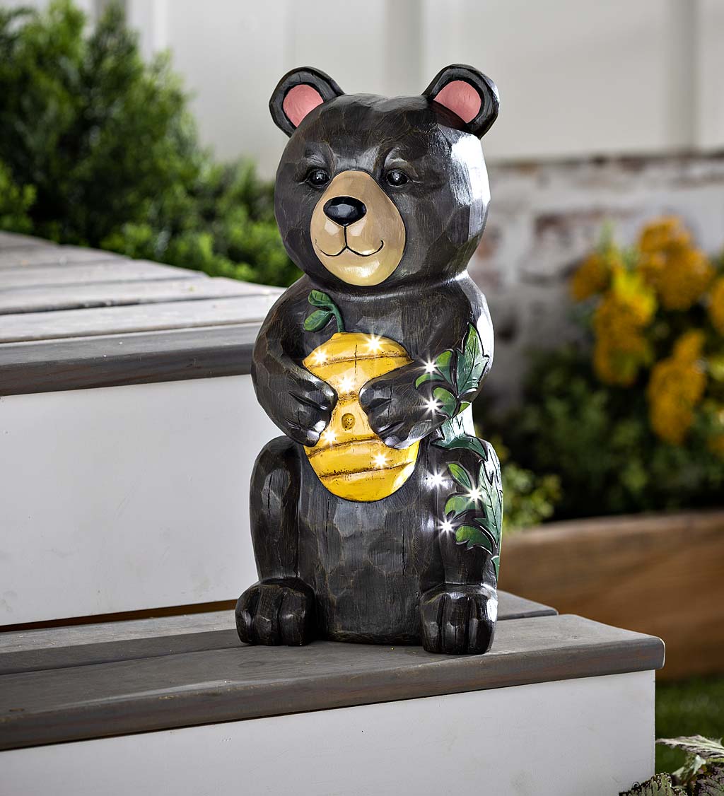 Indoor/Outdoor Lighted Black Bear and Honey Shorty Statue