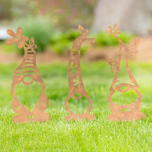 Rustic Gnome Garden Stakes, Set of 3
