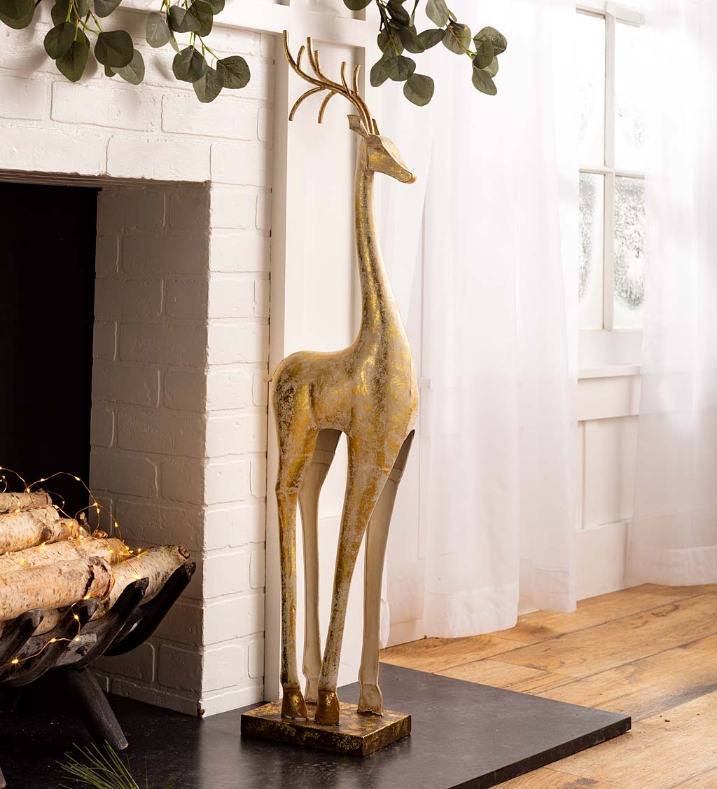Gold and White Iron Deer Statues