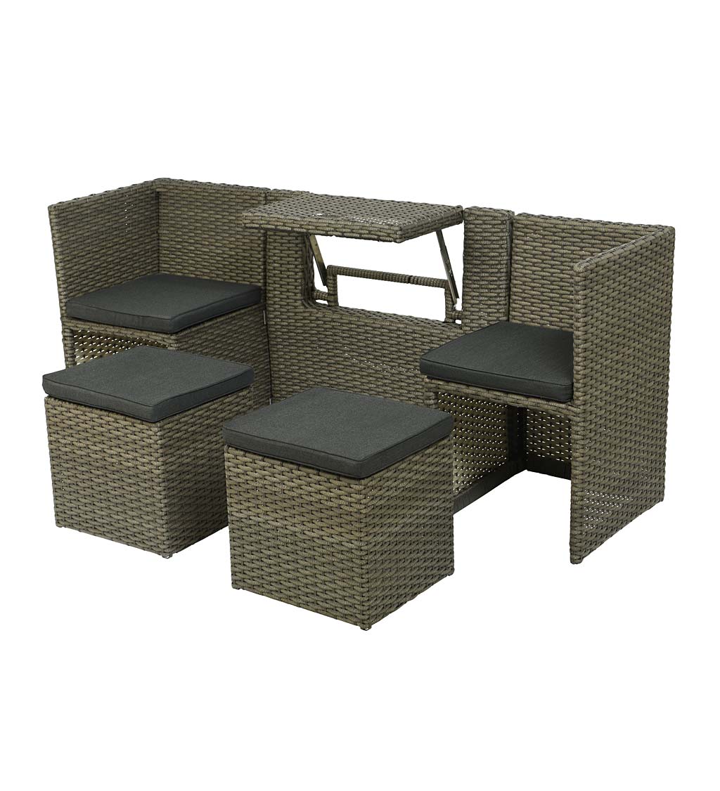 Compact Modular Wicker Seating Set with Multiple Configurations - Antique Brown