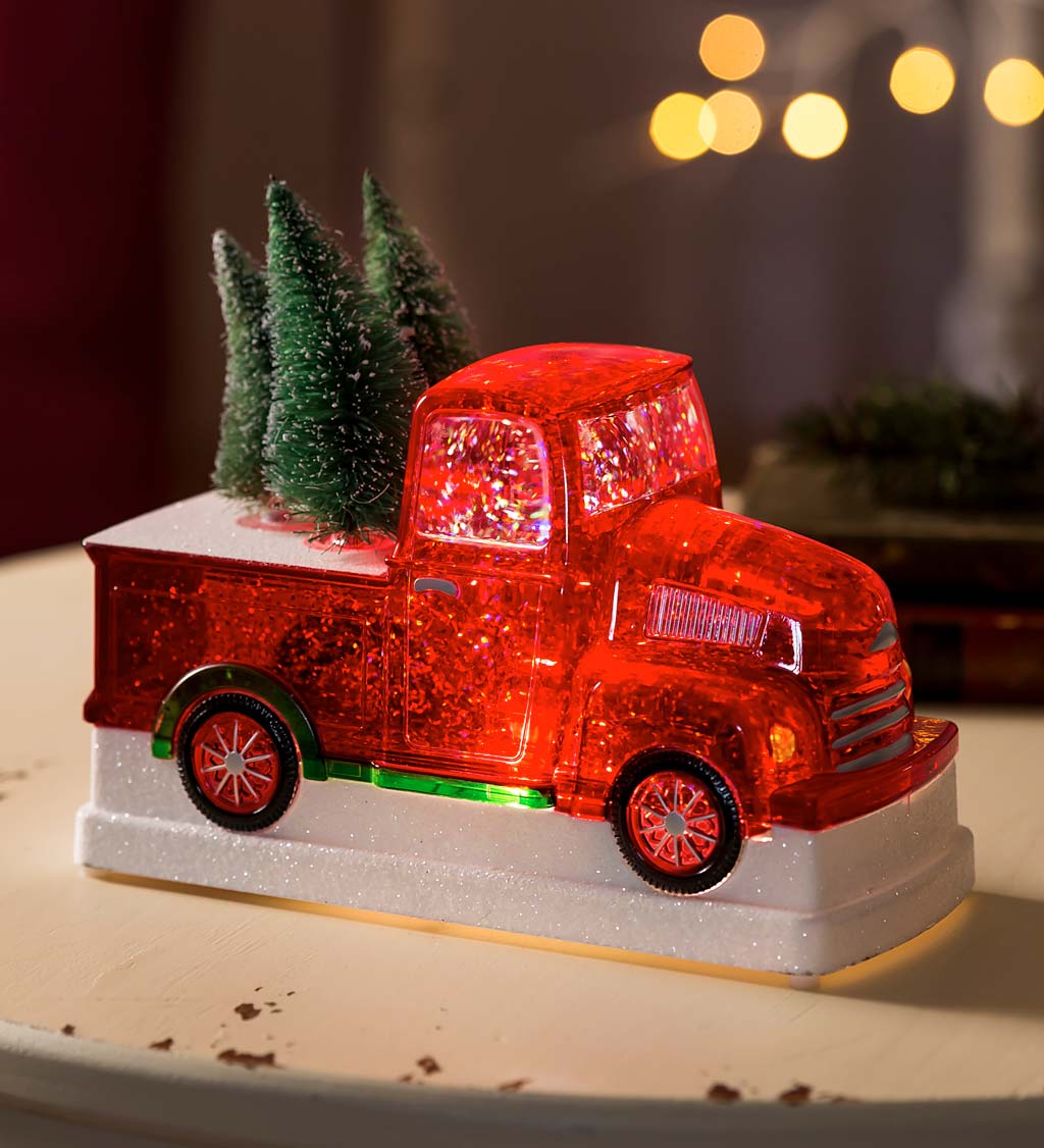 Holiday Vintage Truck with Trees Lighted Glitter Snow Globe