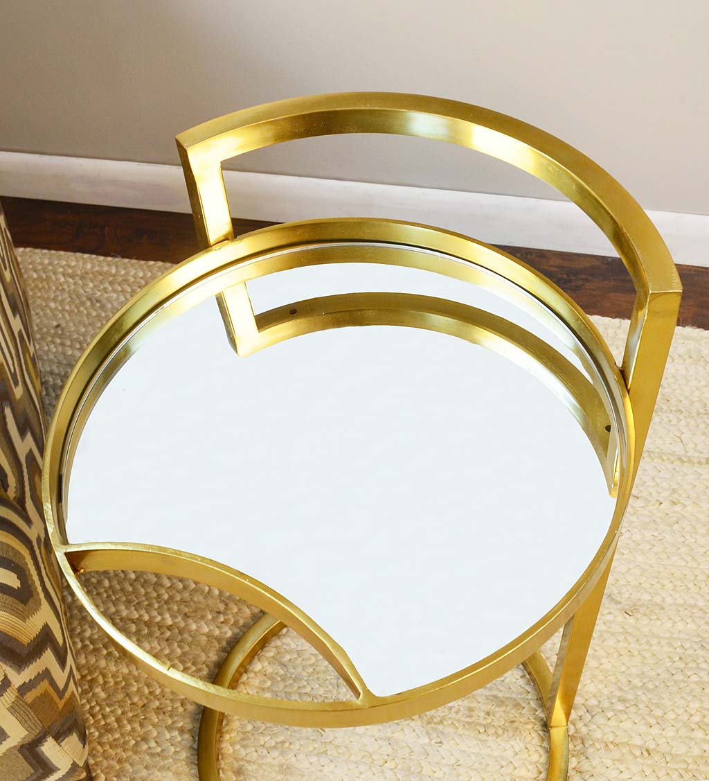 Round Mirror Topped Accent Table