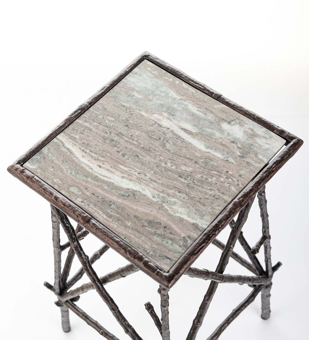 Indoor/Outdoor Crater Lake Side Table with Marble Top