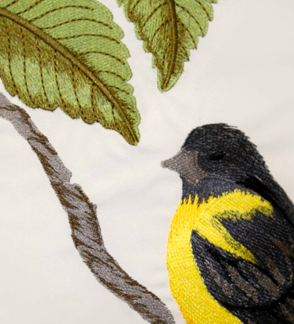 Indoor/Outdoor Embroidered Birds Throw Pillow