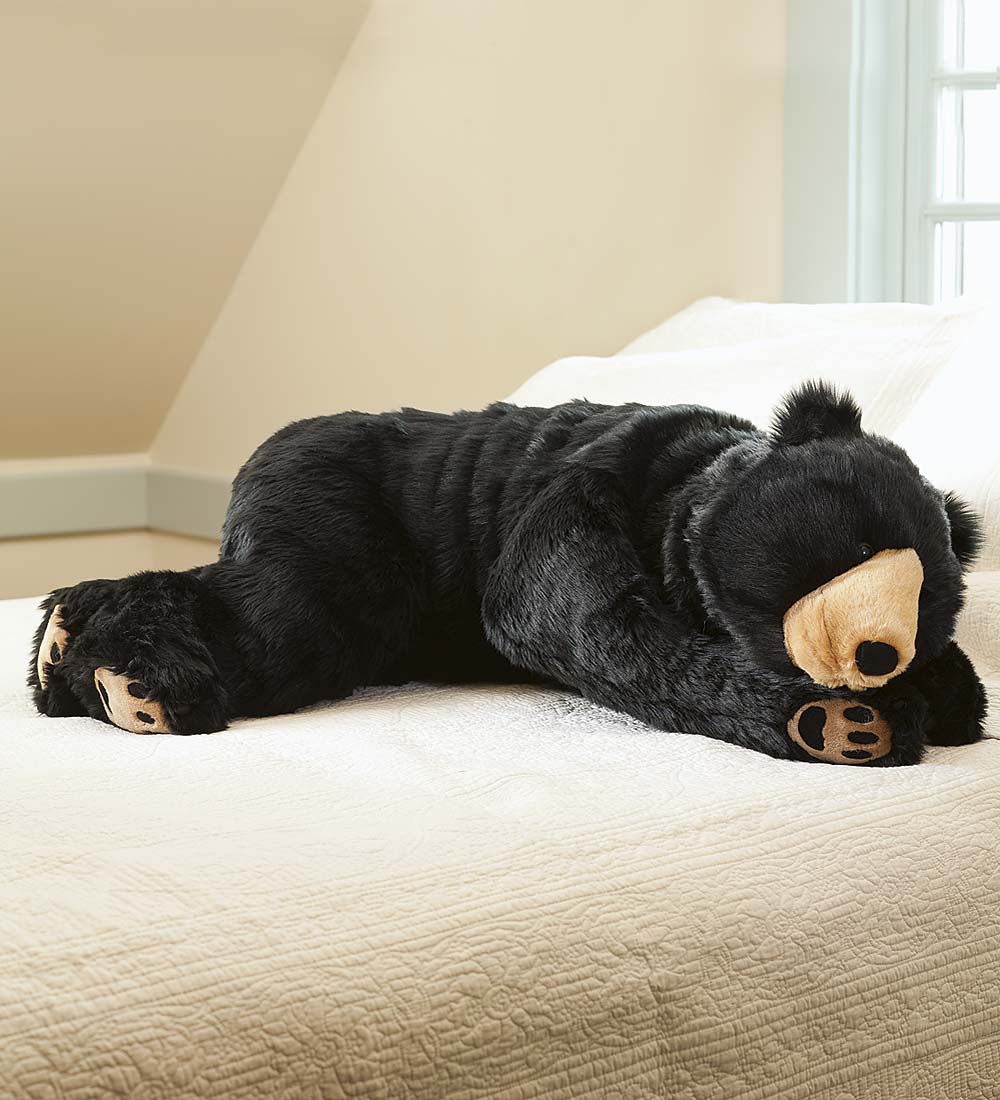Plush Black Bear Body Pillow Large Fuzzy Soft Stuffed Animal Bodypillar 48" L 