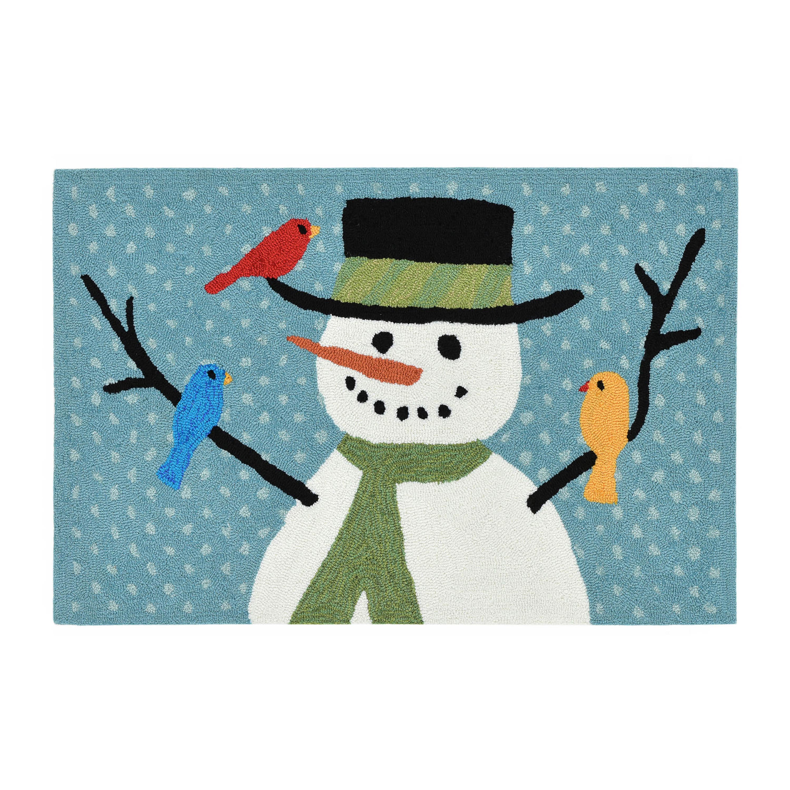 Indoor/Outdoor Hand-Hooked Snowman and Birds Accent Rug, 20" x 30"