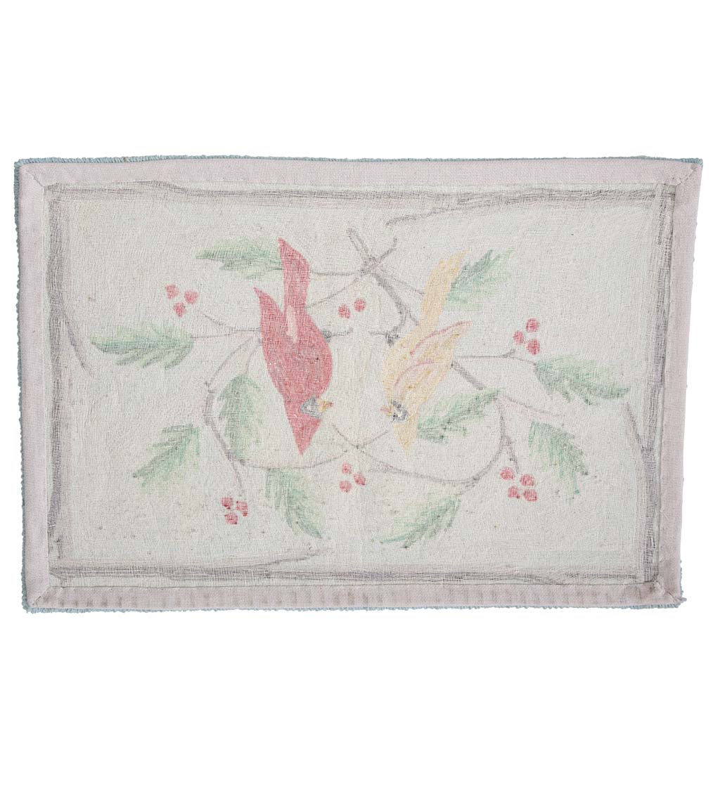 Cardinal and Heart Hand-Hooked Wool Rug