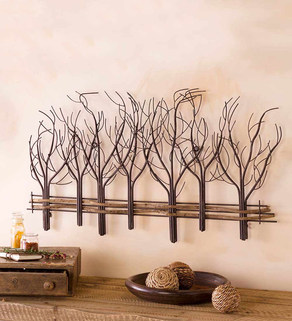 Metal And Natural Vine Trees Wall Art