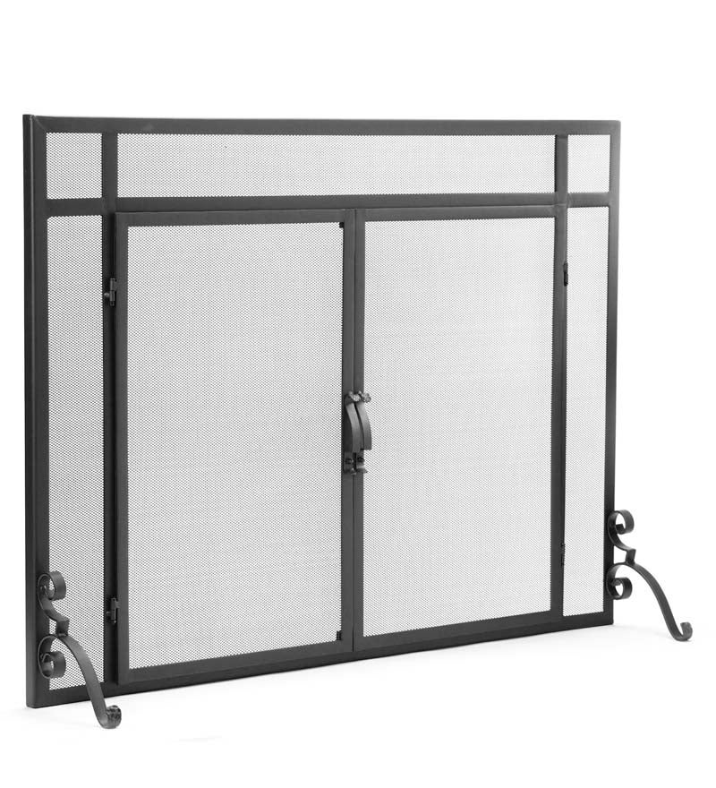 Flat Guard Fire Screens With Doors in Solid Steel, 39"W x 31"H