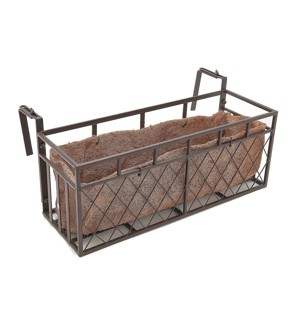Wrought Iron Railing Planter with Coco Fiber Liner