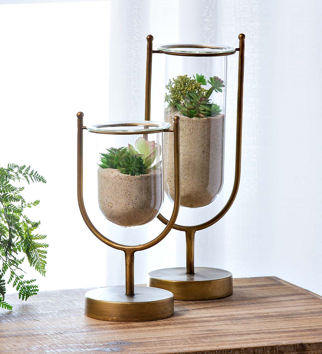 Set of Modern Glass Vases with Metal Stands