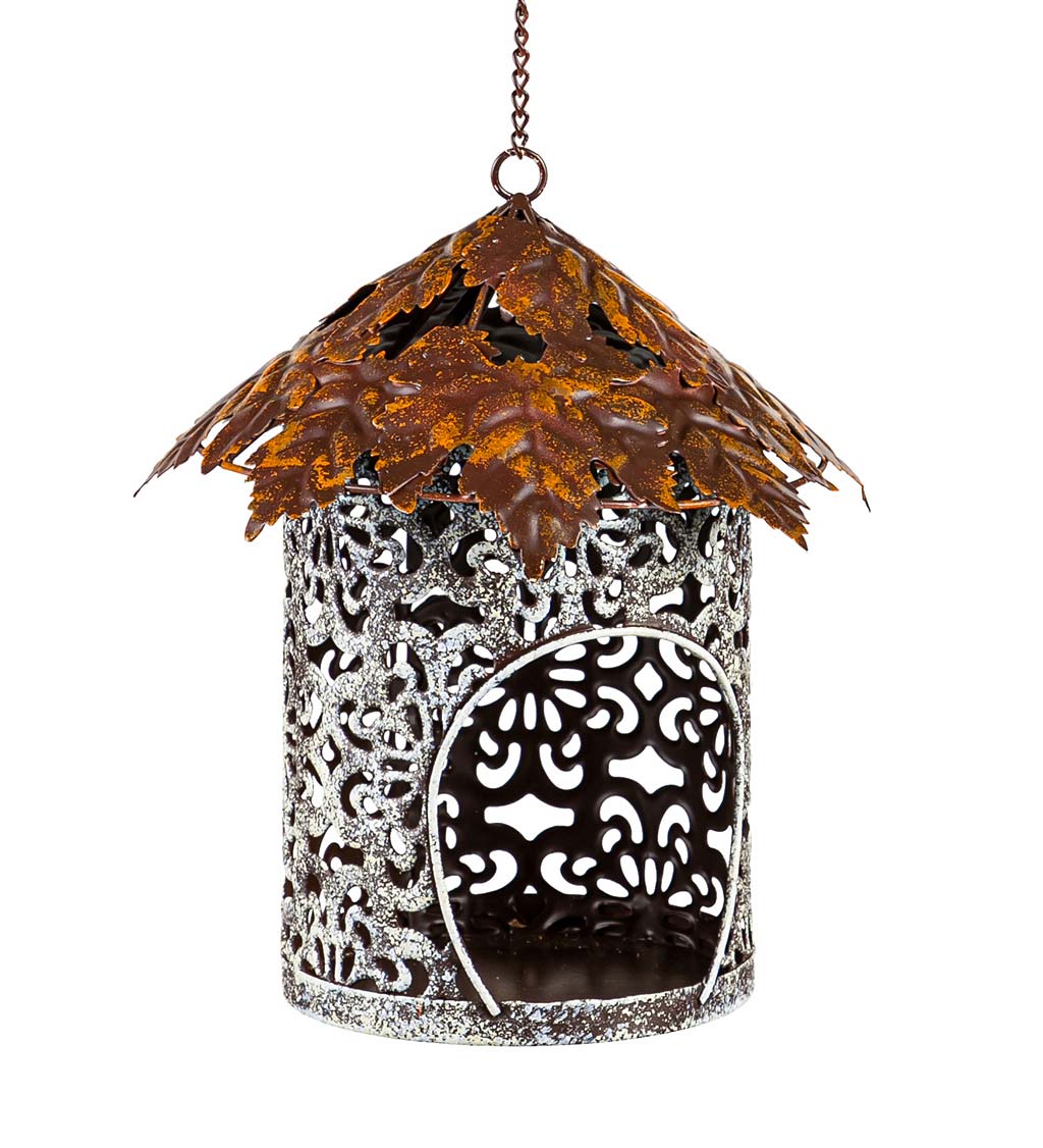 Bird Feeder with Metal Maple Leaf Roof