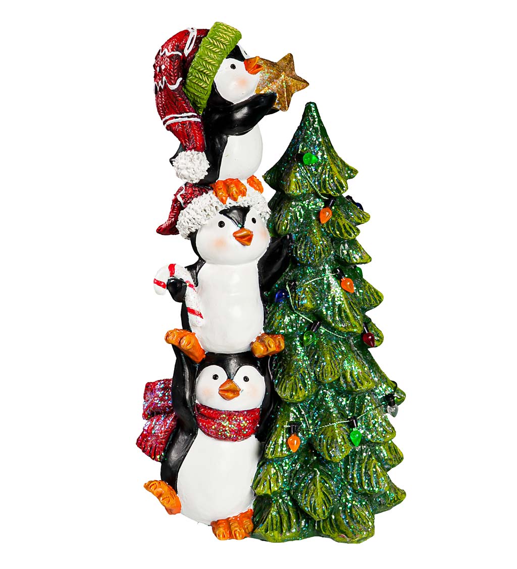 Stacked Penguins and Christmas Tree Figurine