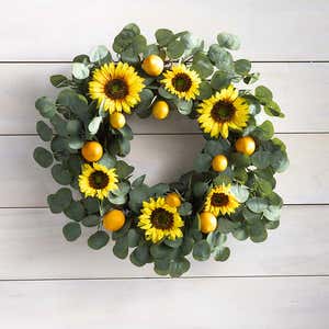 Faux Sunflower, Lemon and Eucalyptus Wreath