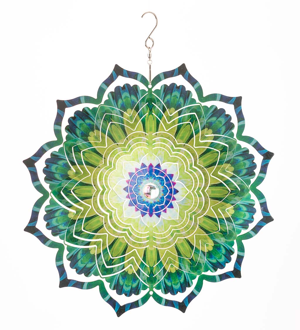 Mandala Lotus Optical Illusion Hanging Metal Spinner