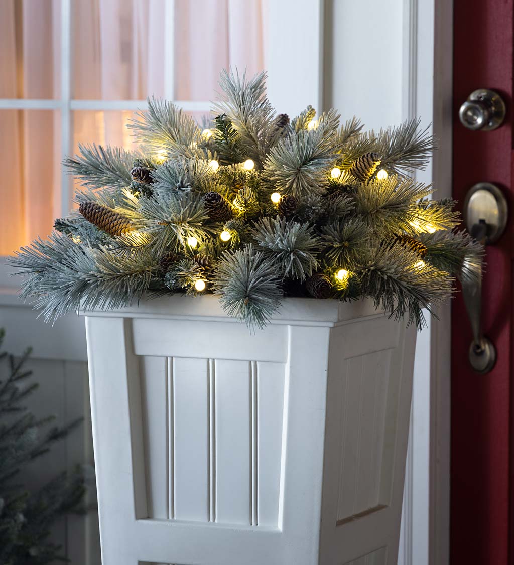 Winter Frost Holiday Urn Filler with White and Multicolor Lights