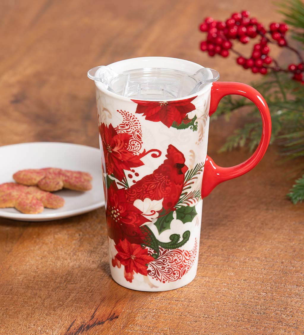 Christmas Cardinal 17 oz. Ceramic Travel Cup With Gift Box