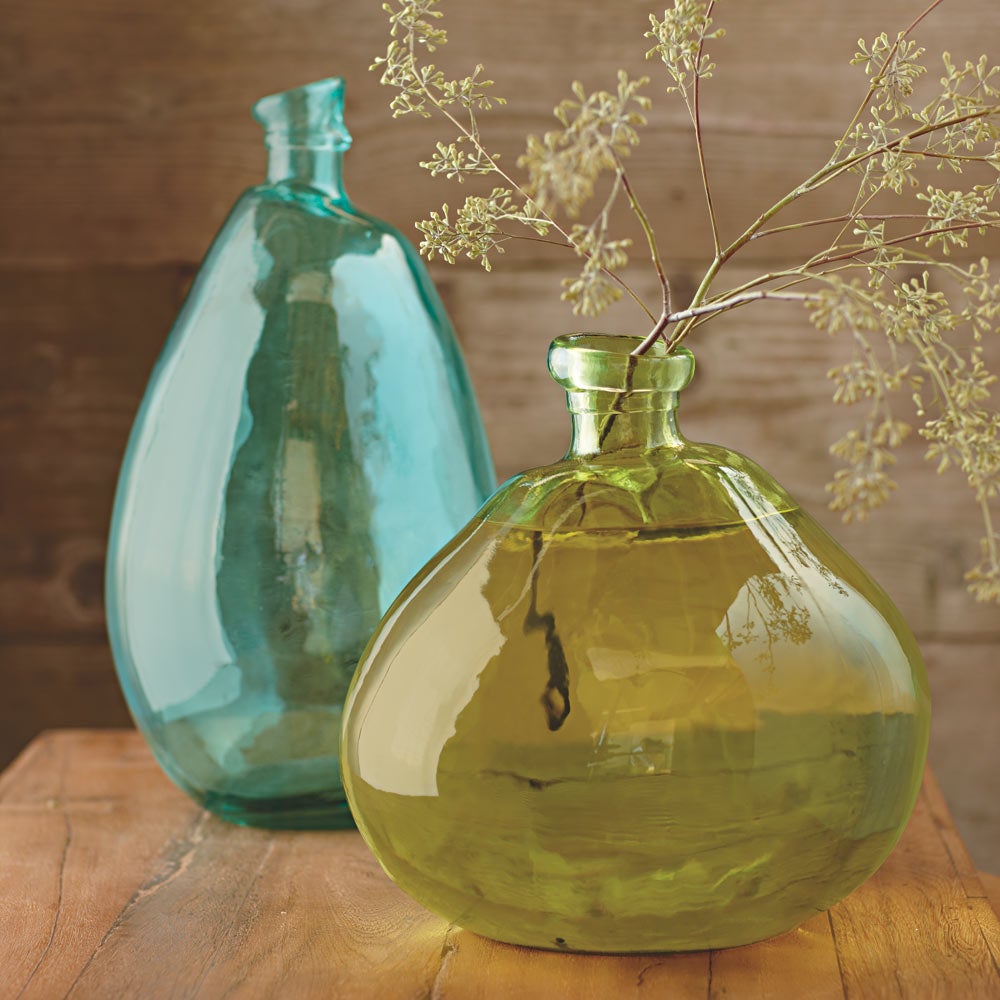 Aqua Blue and Citron Green Recycled Glass Balloon Vases