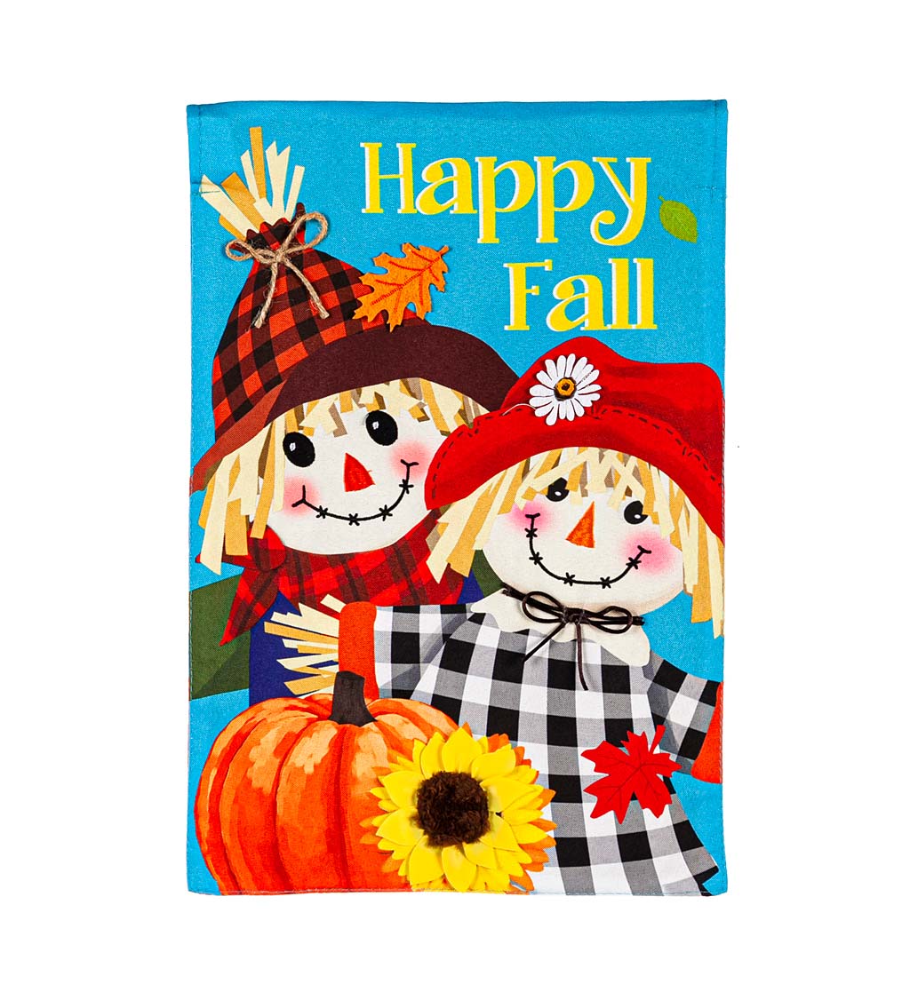 Happy Scarecrows Linen Garden Flag