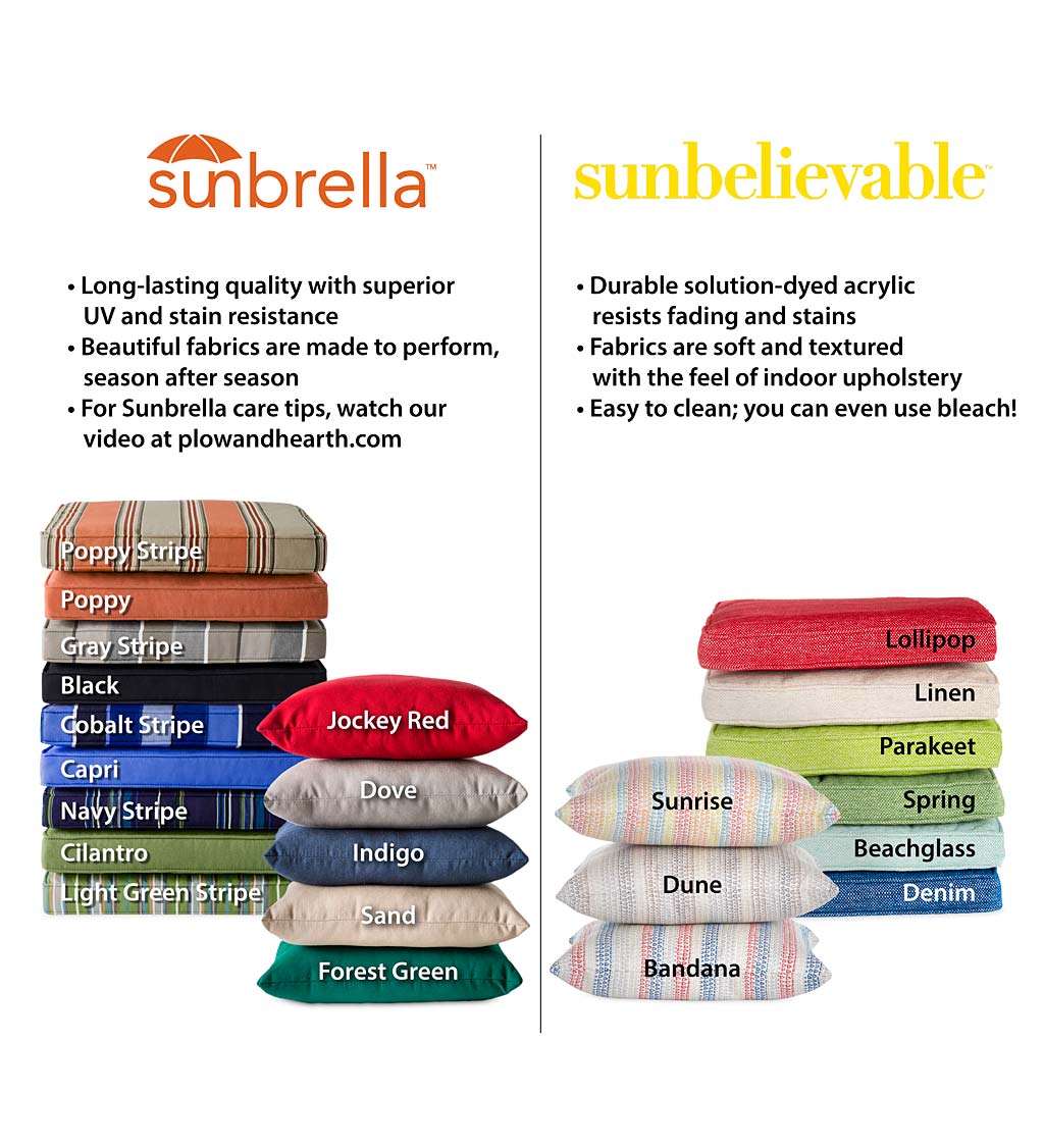 Sunbrella Rocking Chair Cushions With Ties, Seat 21" front/17" back x 19" x 2½"; Back 16" x 20" x 2½"