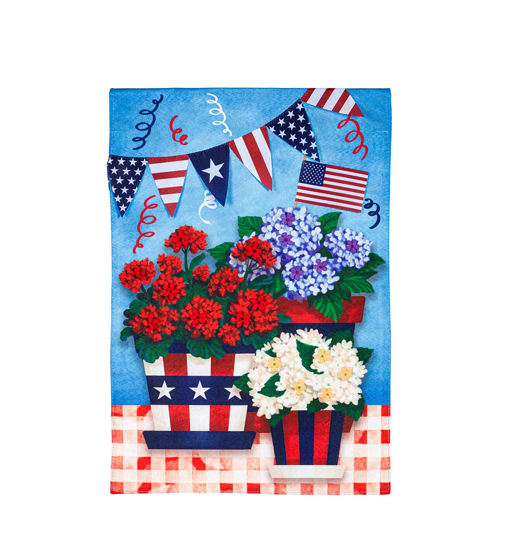 Patriotic Flower Pot Garden Linen Flag