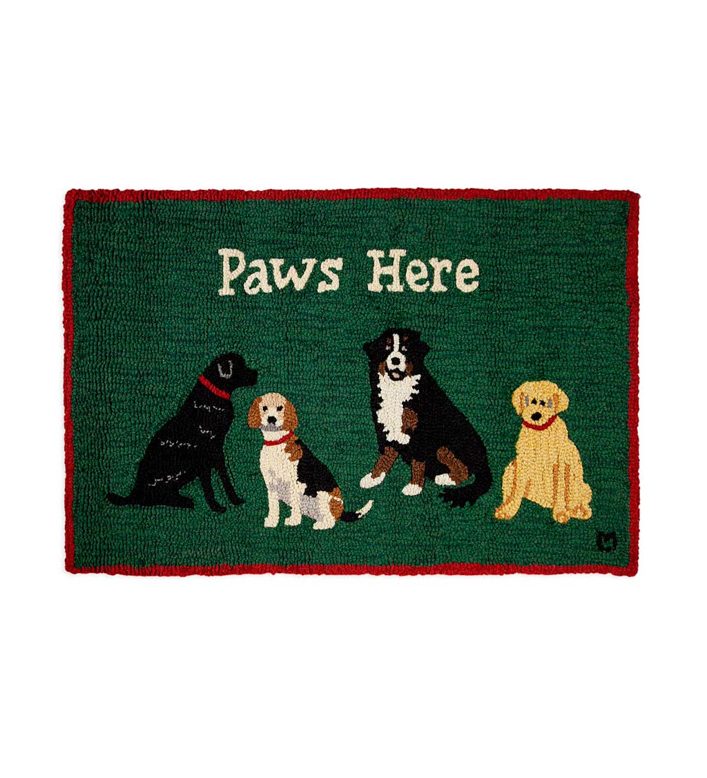 Paws Here Green Hand-Hooked Wool Rug, 24" x 36"