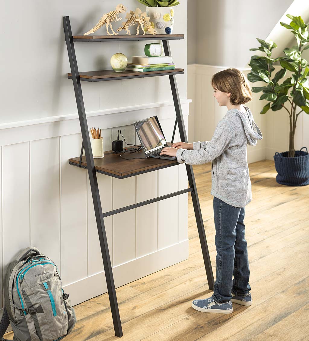 Three Position Adjustable Ladder Desk with Charging Station