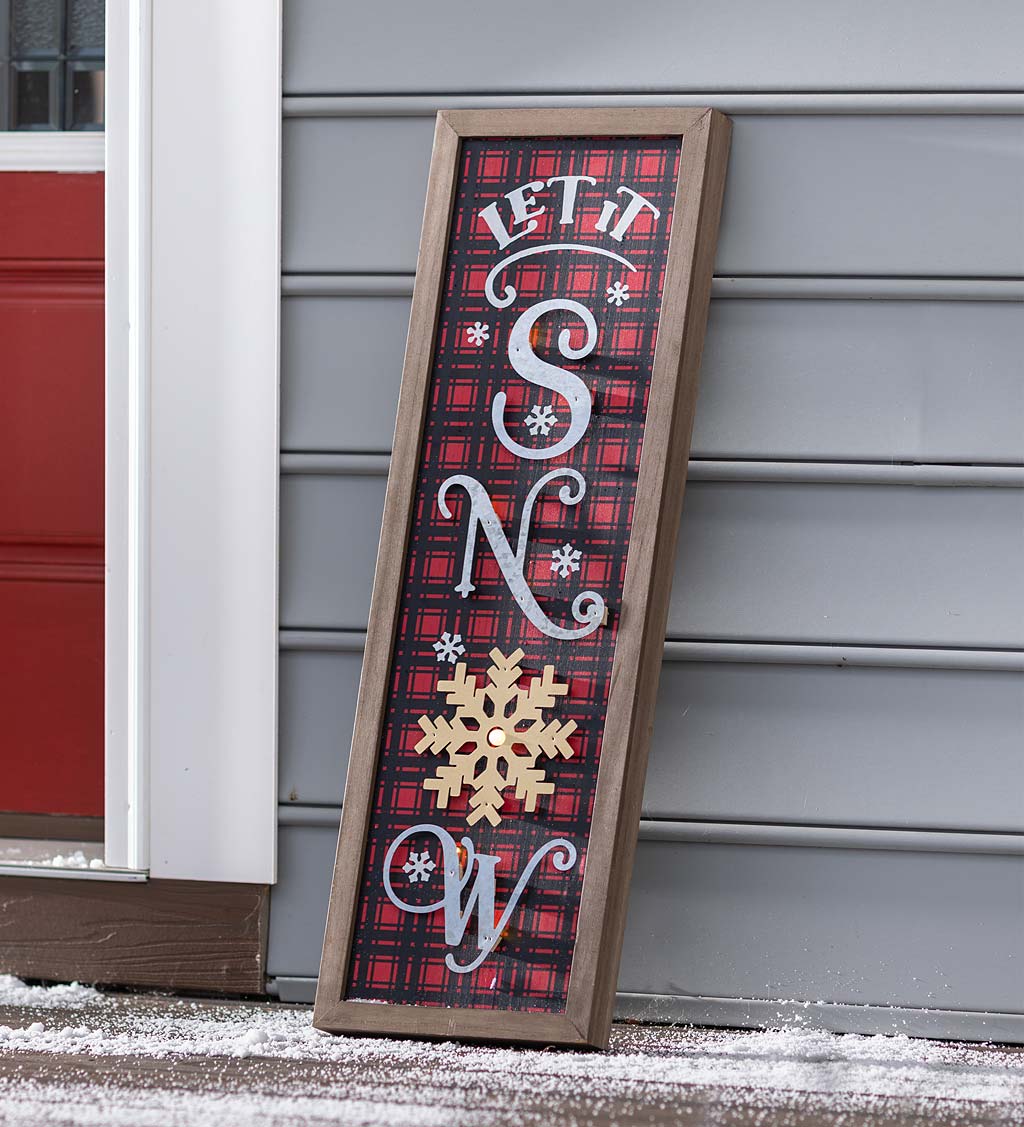 Lighted Let It Snow Wooden Standing Porch Leaner