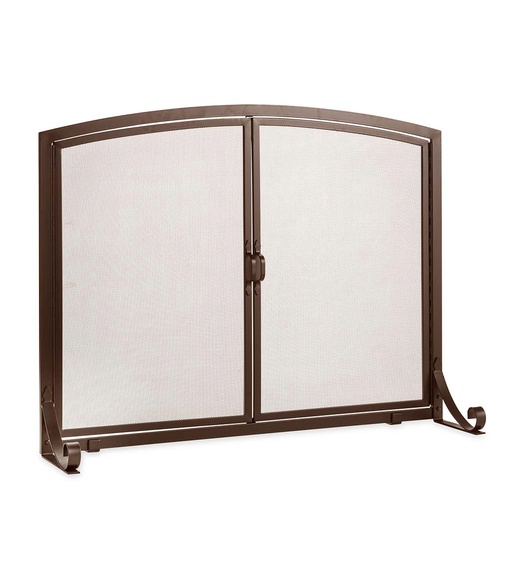 Arched Top Flat Guard Fireplace Screen with Doors, Large