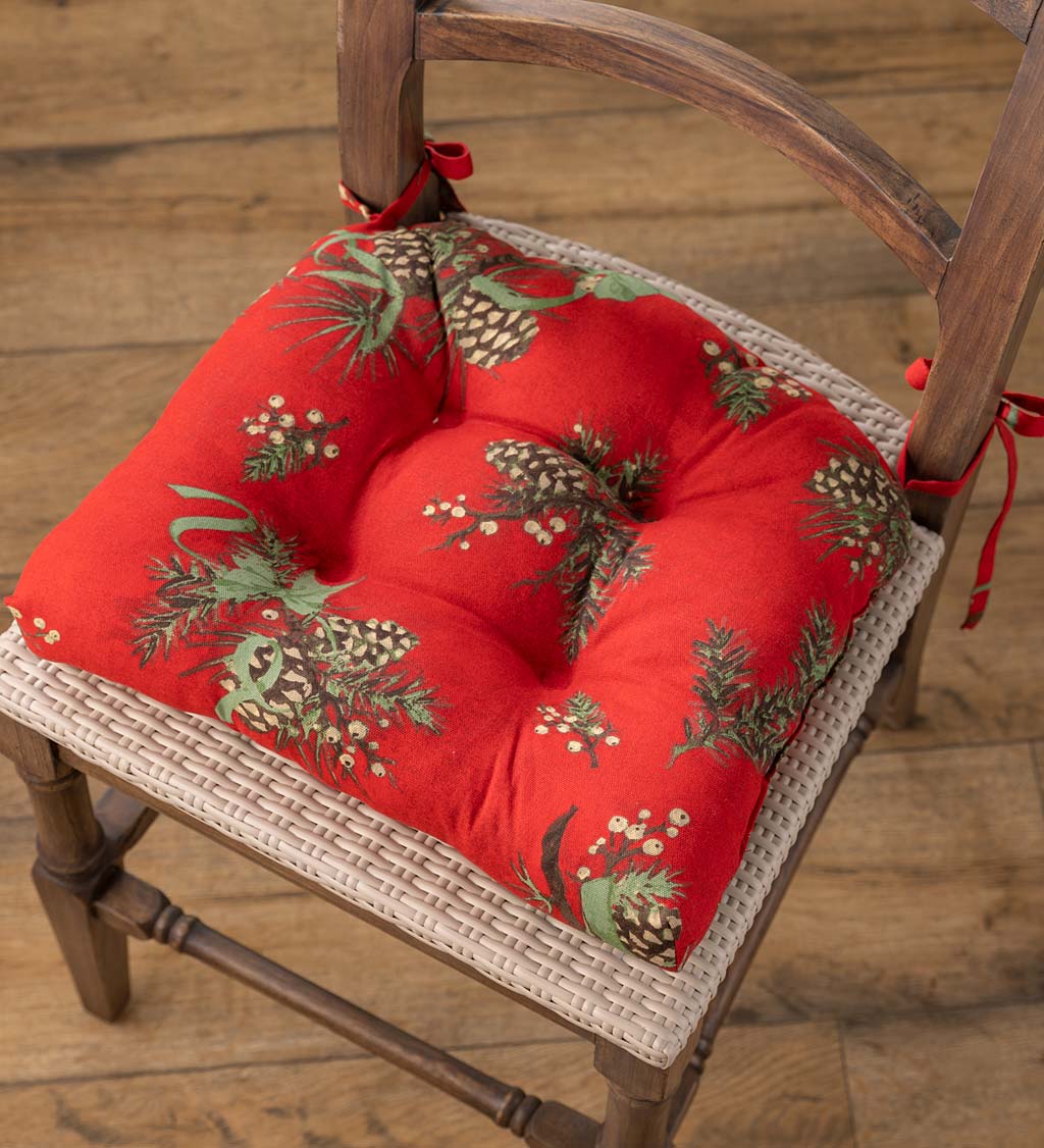 Holiday Peaceful Pine Tufted Cotton Chair Pad with Ties
