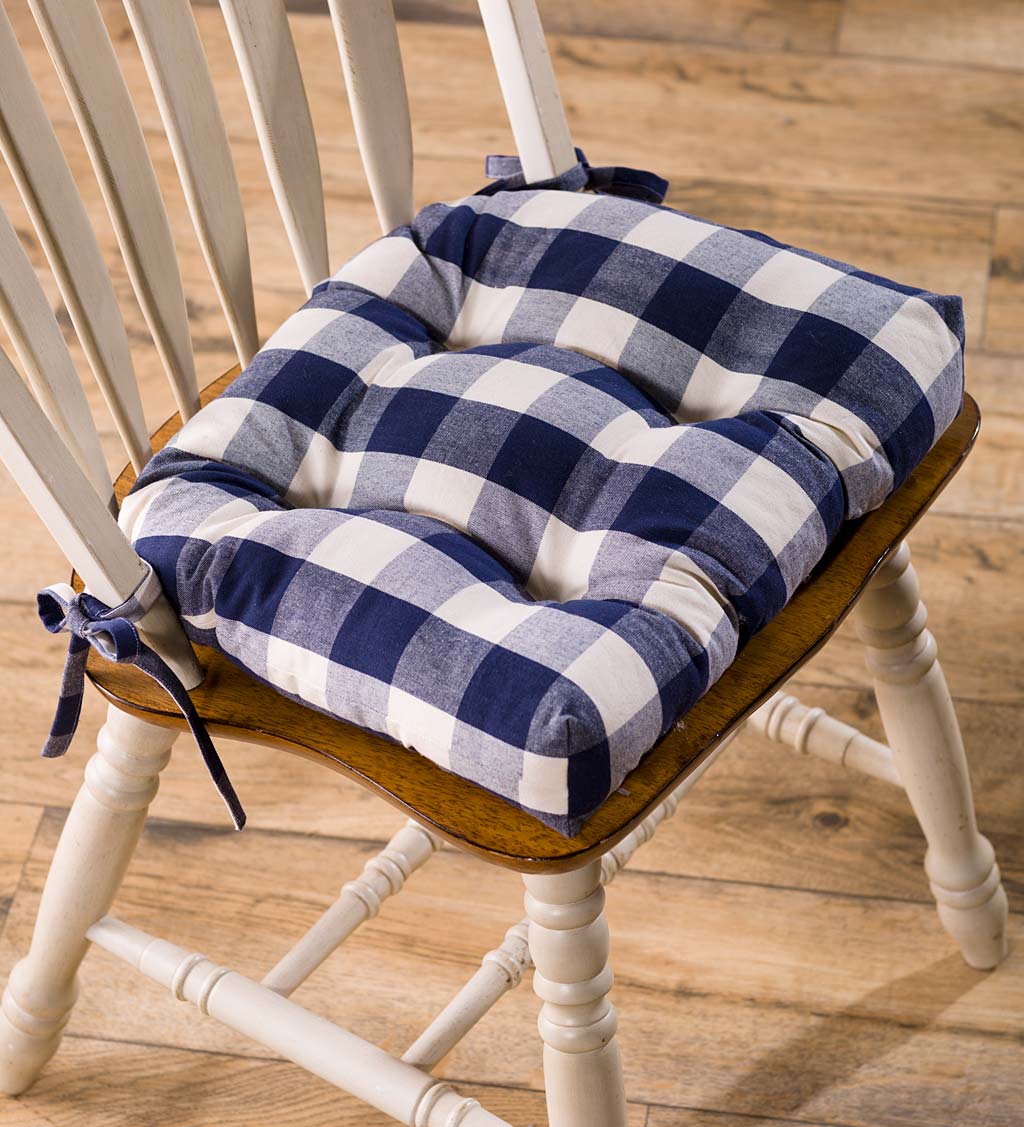 Reversible Buffalo Check Tufted Cotton Chair Pad with Ties