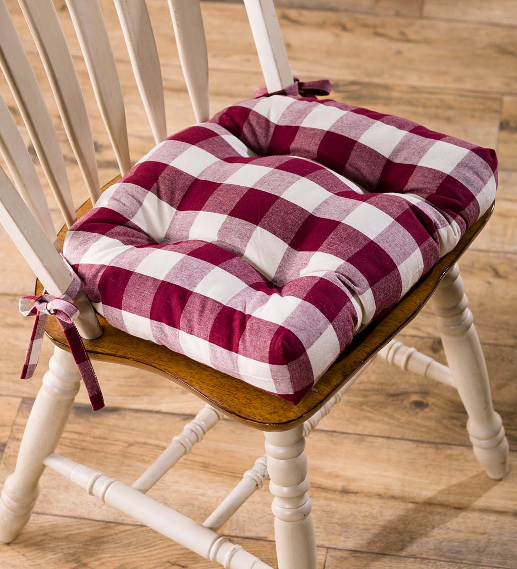 Reversible Buffalo Check Tufted Chair Pad with Ties