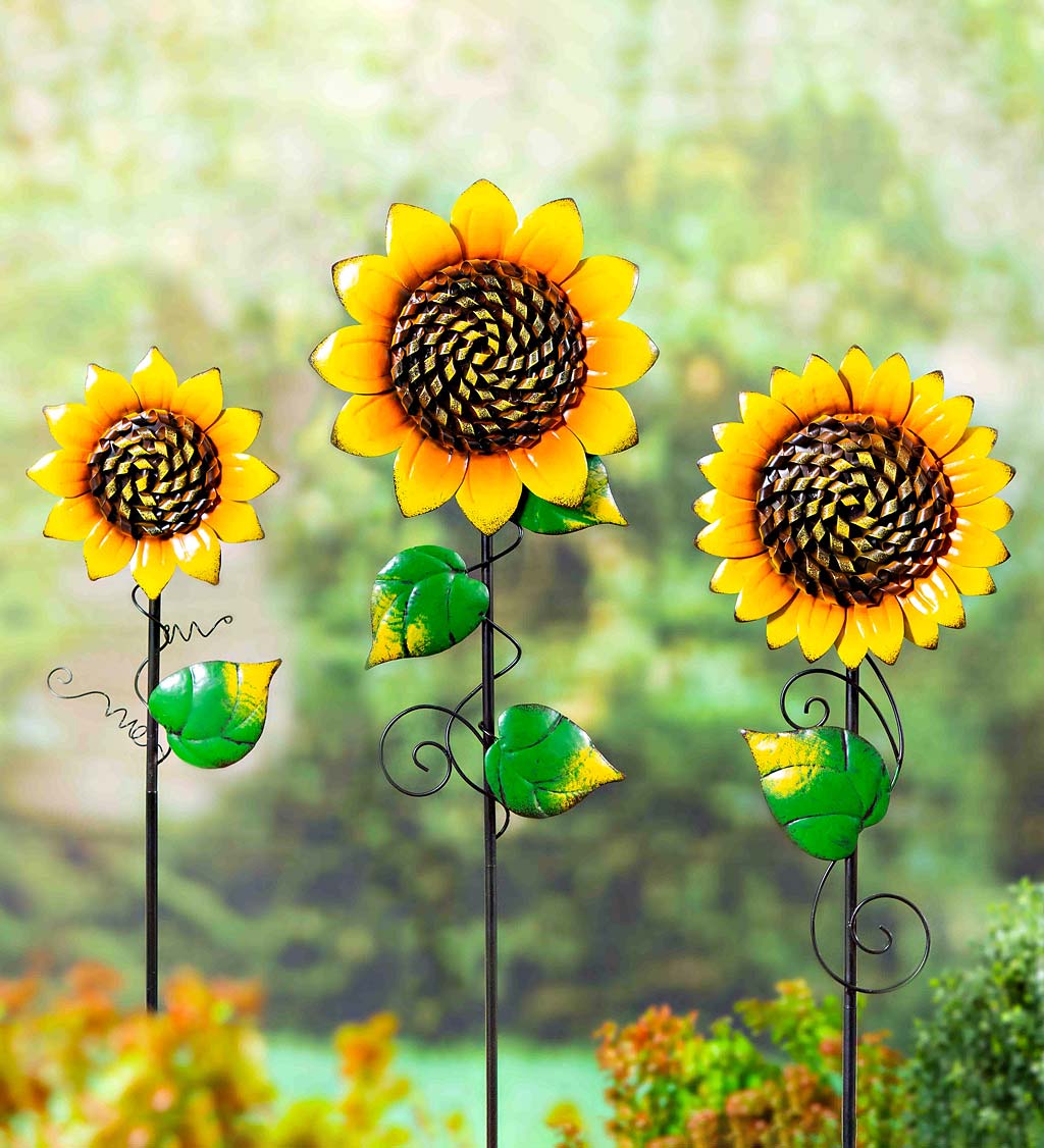 Radiant Sunflower Garden Stakes, Set of 3